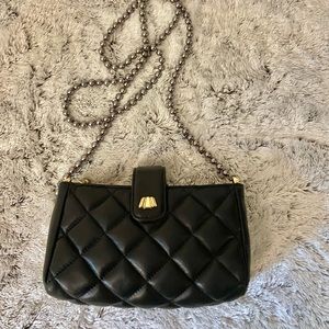 NWT Henri Bendel orig sample blk lthr acr body bag 8” wide x 4 1/2” high